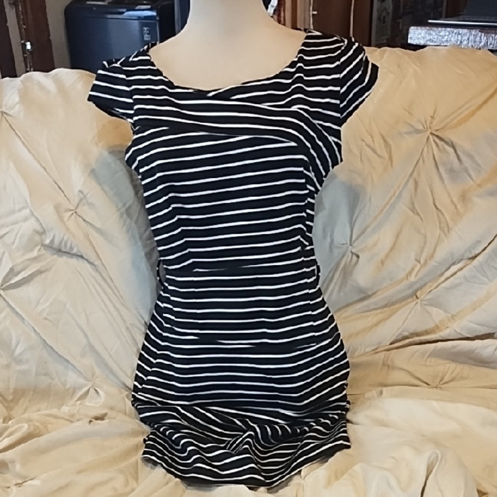 Dots Black and White Striped Dress